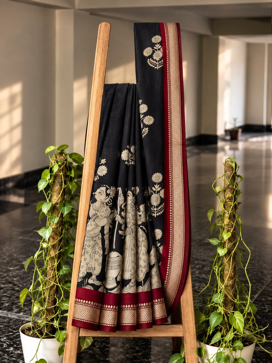 Kalamkari Katha saree in Black
