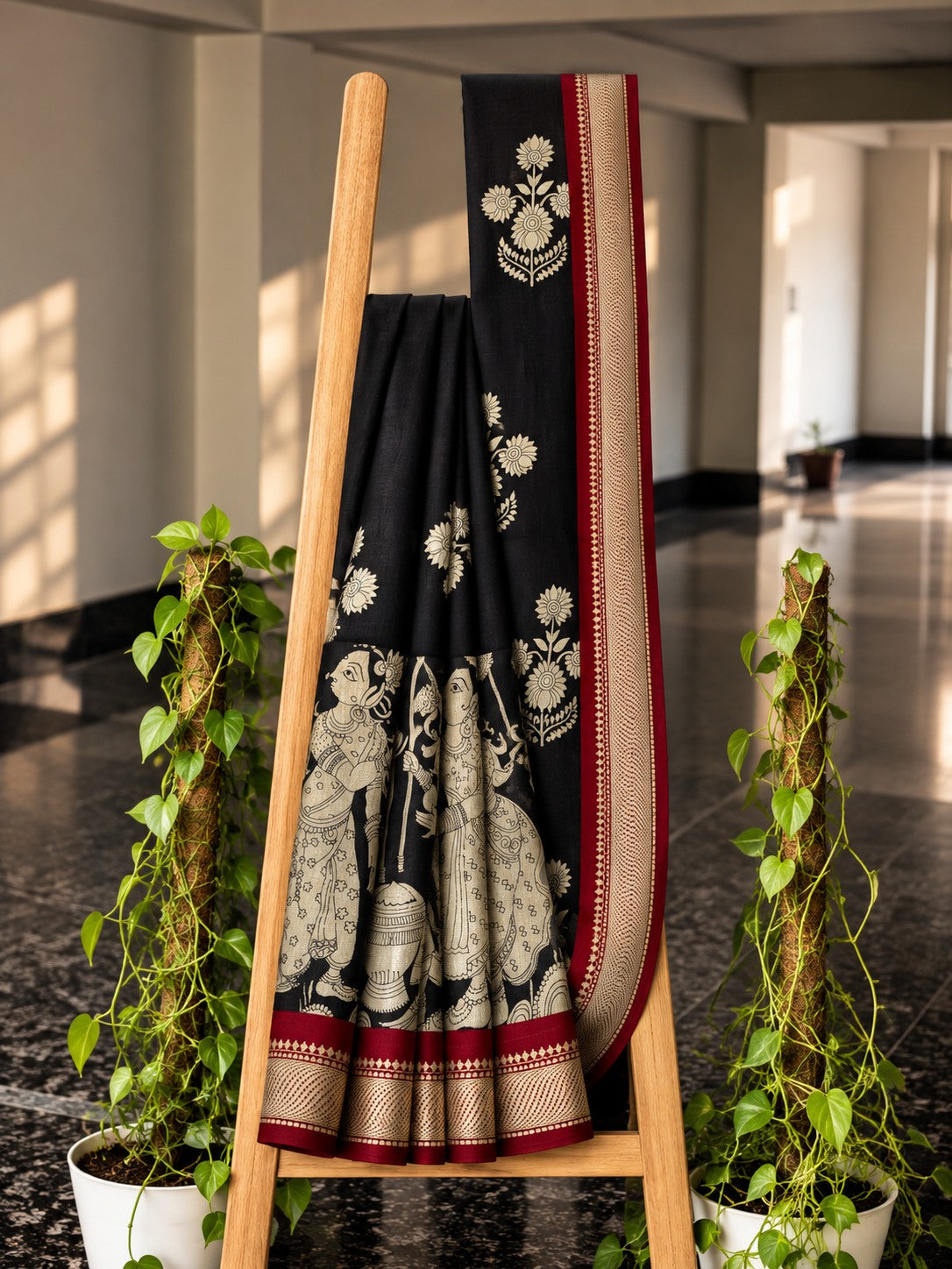 Kalamkari Katha saree in Black