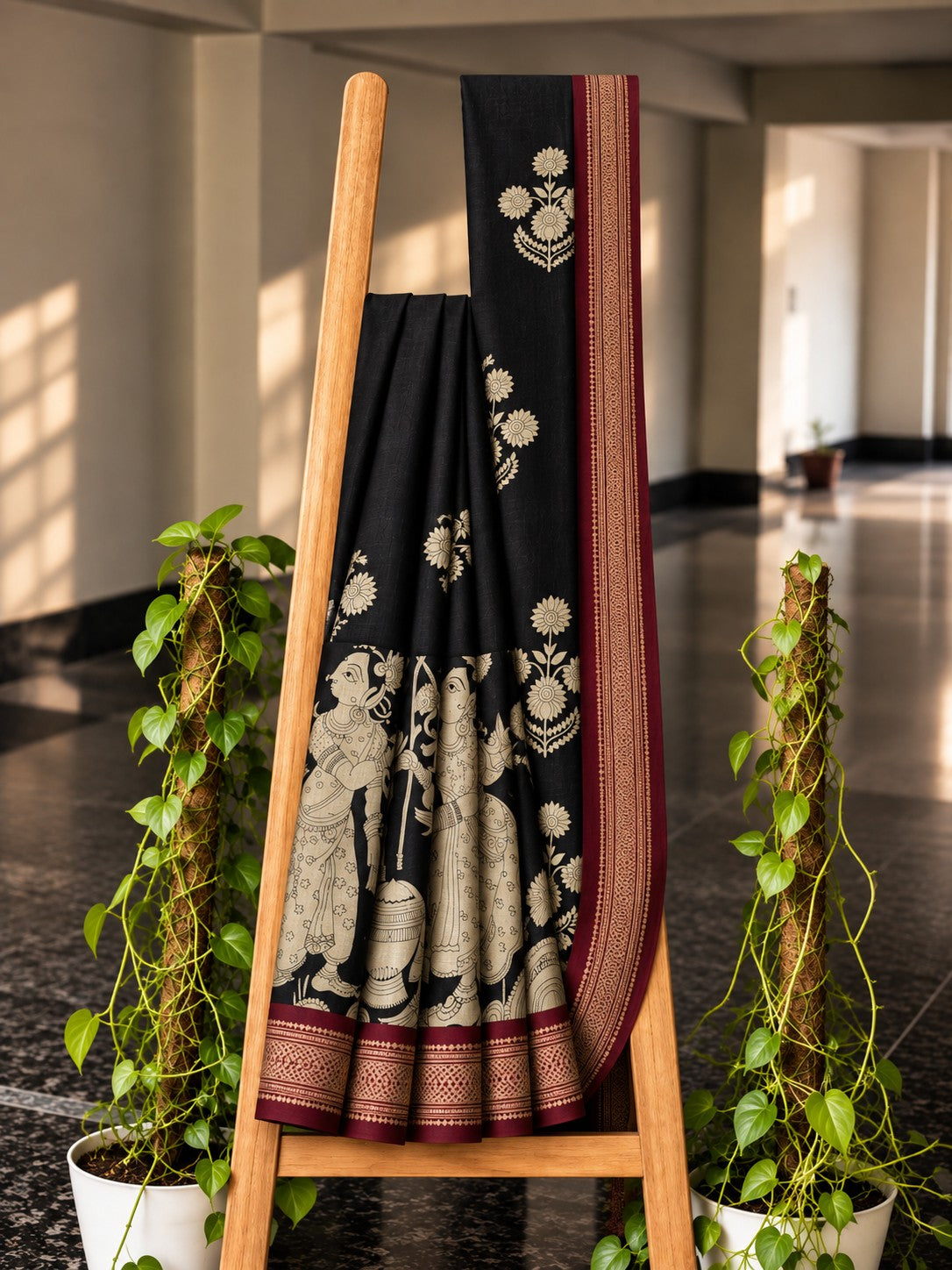 Kalamkari Katha saree in Black