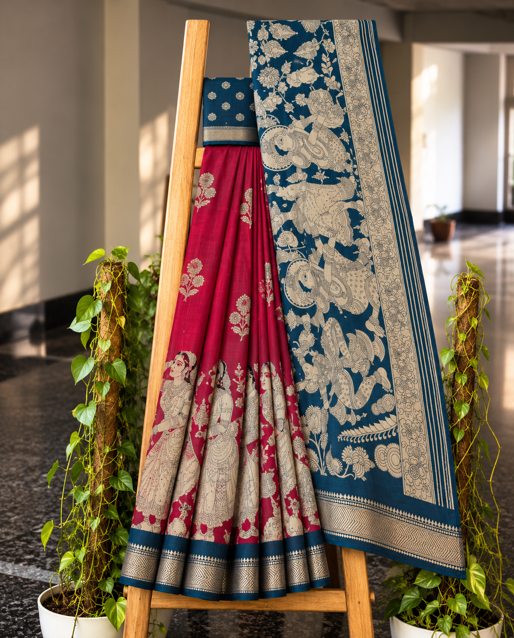 Kalamkari Katha saree in Gulnaar