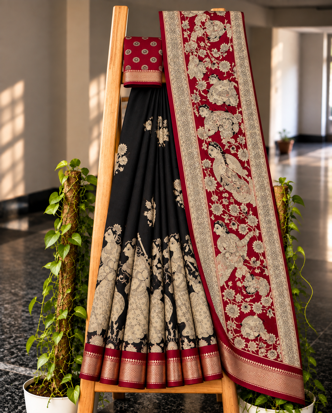 Kalamkari Katha saree in Kaali