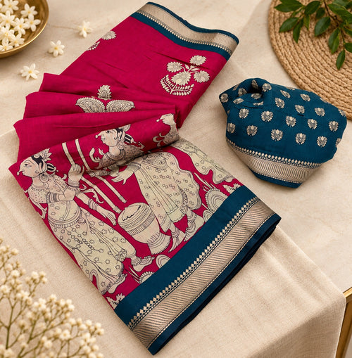Kalamkari Katha saree in Rani Pink