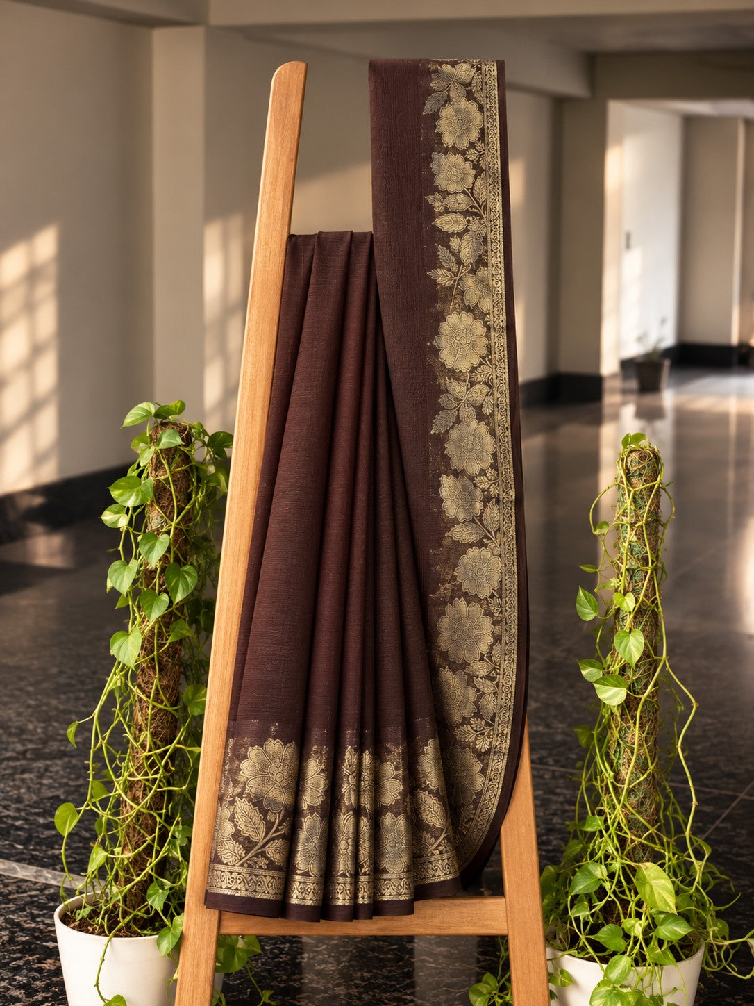 Zari Bagh saree in Coffee Brown