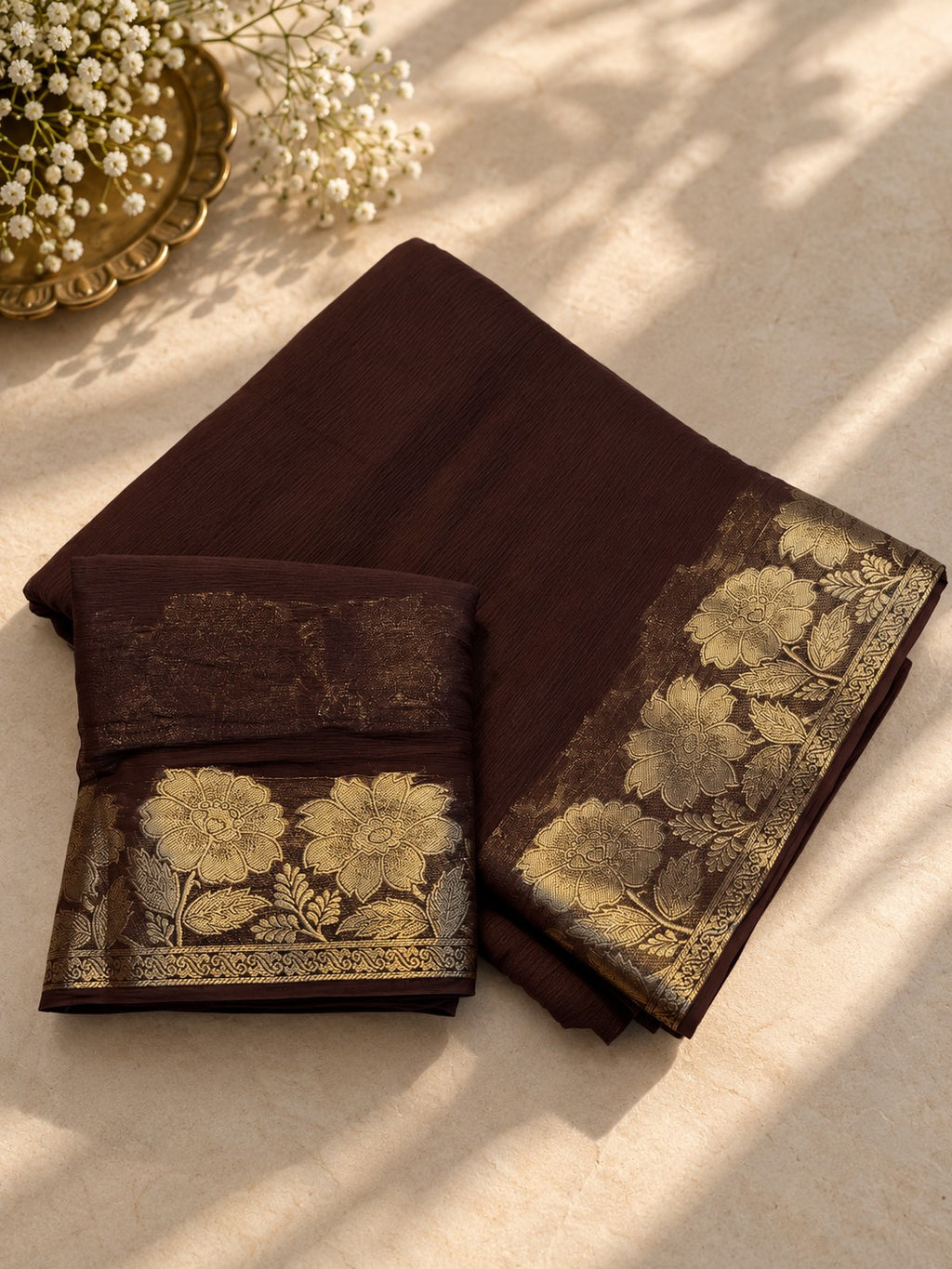Zari Bagh saree in Coffee Brown