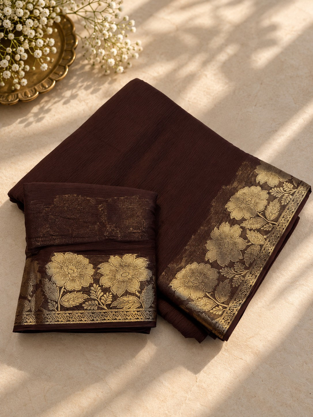 Zari Bagh saree in Coffee Brown